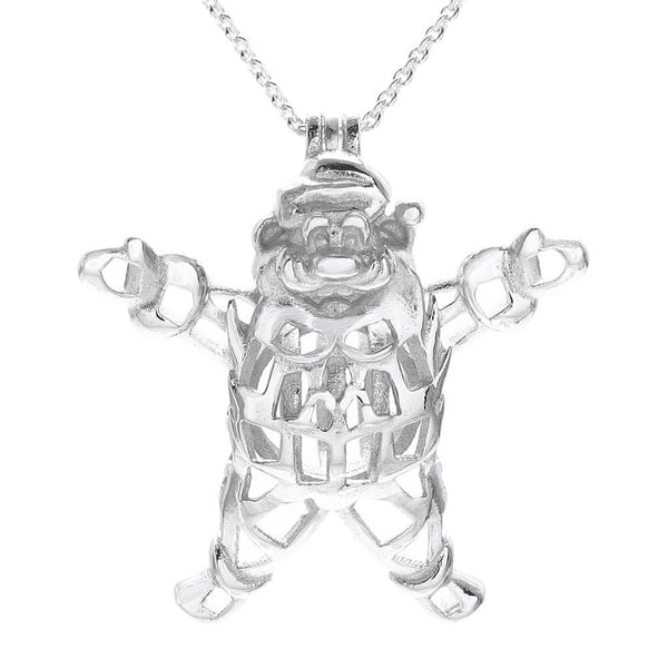 Cute and Rotund Sterling Silver Santa Claus Pearl Cage Pendant.