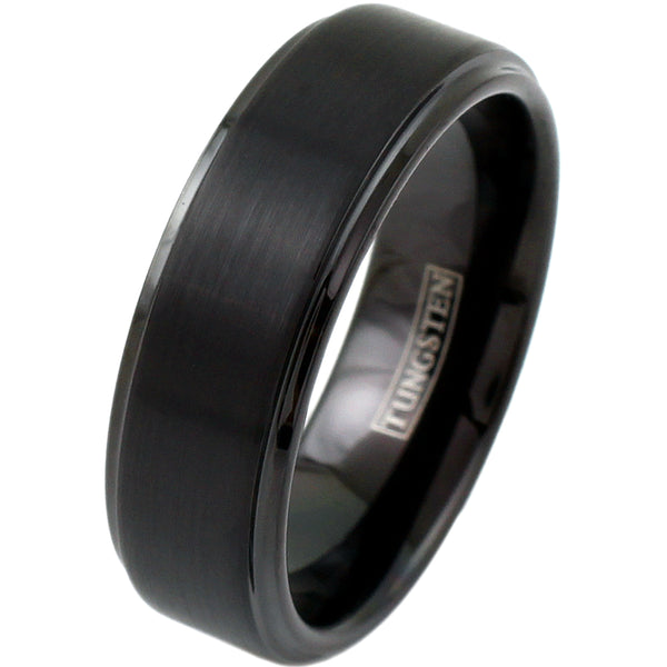 Black Tungsten Ring | Raised Center Band | Stepped Edge | Wholesale Tungsten Rings & Wedding Bands | Diagonal Photo