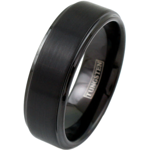 Black Tungsten Ring | Raised Center Band | Stepped Edge | Wholesale Tungsten Rings & Wedding Bands | Diagonal Photo