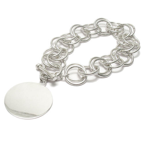 Stunning Double Rolo Link Bracelet with Engravable Round Tag - 8 Inch | Wholesale Fashion Jewelry | Main