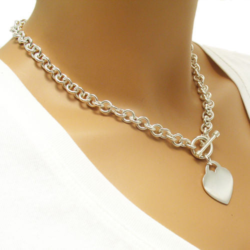 16" rolo necklace with engravable heart pendant & toggle lock | Wholesale Fashion Jewelry | Alternate photo