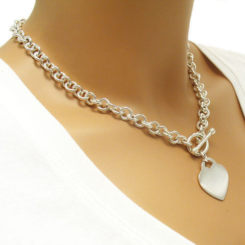 16" rolo necklace with engravable heart pendant & toggle lock | Wholesale Fashion Jewelry | Alternate photo