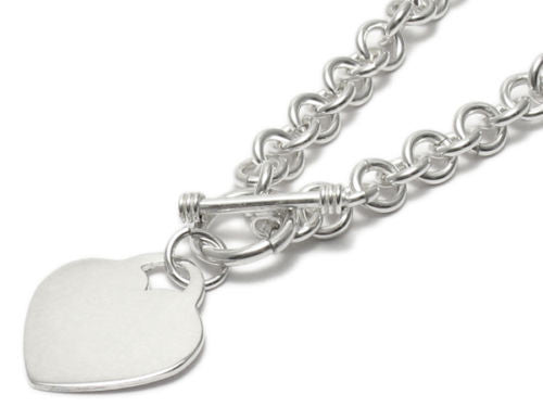 16" rolo necklace with engravable heart pendant & toggle lock | Wholesale Fashion Jewelry | Close-up photo