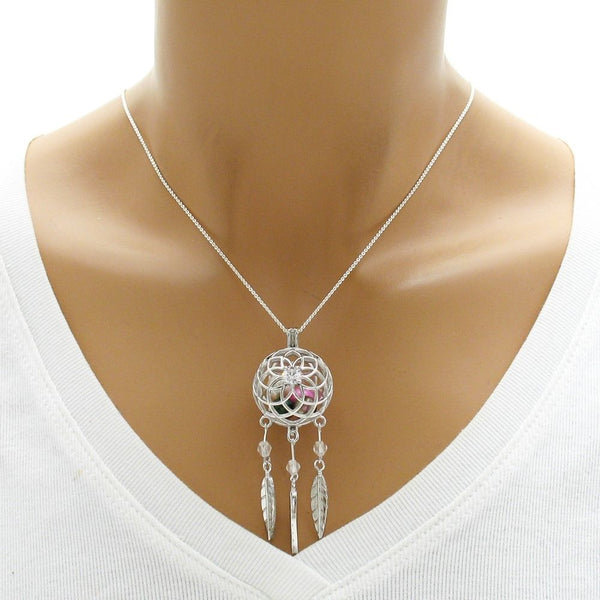 Awesome 925 Sterling Silver Feathered Dream Catcher Pearl Cage Pendant.