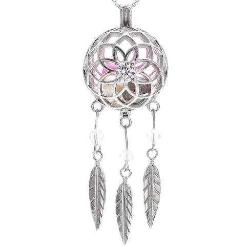 Awesome 925 Sterling Silver Feathered Dream Catcher Pearl Cage Pendant.