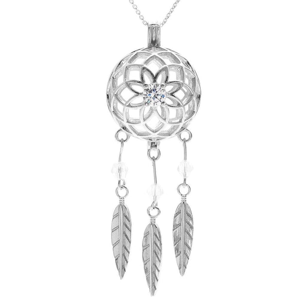 Awesome 925 Sterling Silver Feathered Dream Catcher Pearl Cage Pendant.