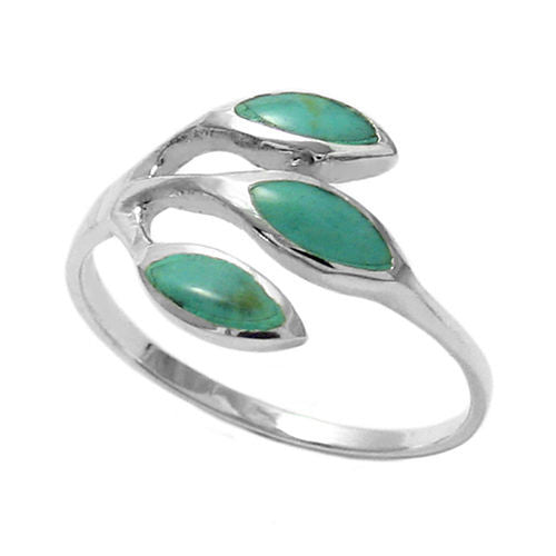 Darling Art Deco Inspired Ring with 3 Marquise Turquoise Stones in Sterling Silver.