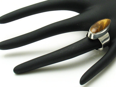 Art Deco Inspired Radiant Oval Tiger's Eye Ring | Wholesale sterling silver rings - Jewelry | Hand photo