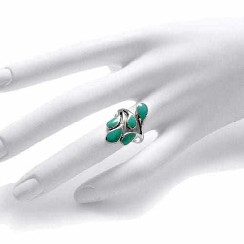 Wrap Ring with 5 Turquoise Teardrop Stones. Wholesale sterling silver ring. Hand photo