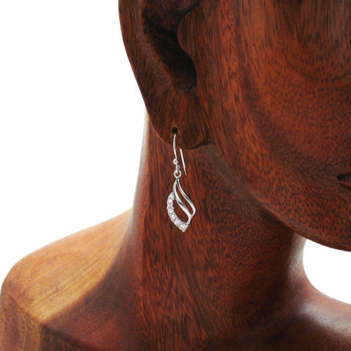 Artistic flame with sparkling CZs hanging earrings | Wholesale 925 Sterling Silver Jewelry | Alternate photo
