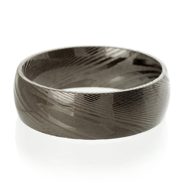 8mm Dome Style Black Damascus steel ring | wholesale Damascus Steel wedding bands & Rings | Flat White photo