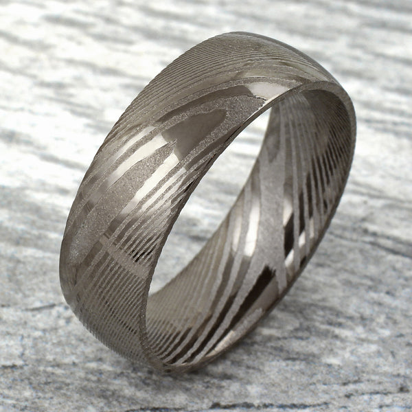 8mm Dome Style Black Damascus steel ring | wholesale Damascus Steel wedding bands & Rings | Tilt Marble photo