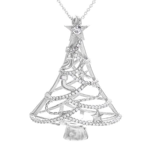 Beautiful and Charming 925 Sterling Silver Christmas Tree with CZ Accented Tinsel Pearl Cage Pendant.