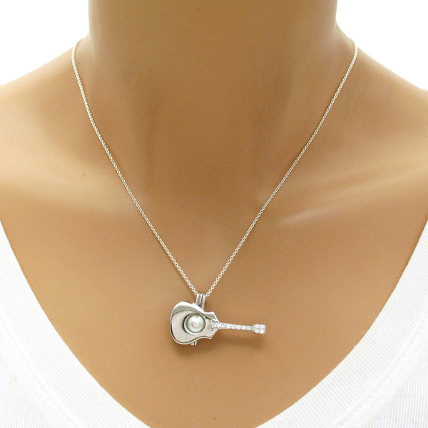 Awesome Sterling Silver Guitar Pearl Cage w/ CZ Accents | Wholesale 925 Sterling Silver Jewelry | Mannequin photo