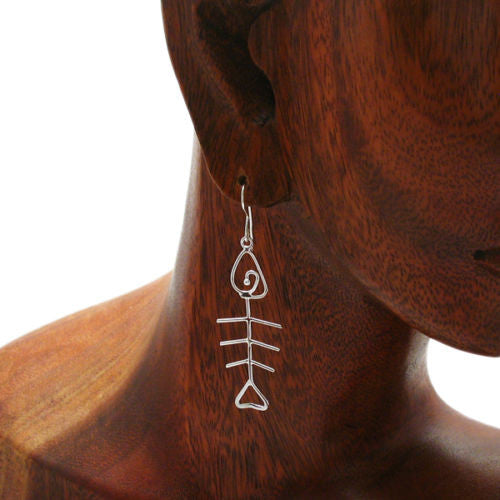 Awesome wire fishbone hanging hook earrings | Wholesale 925 Sterling Silver Jewelry | Alternate photo