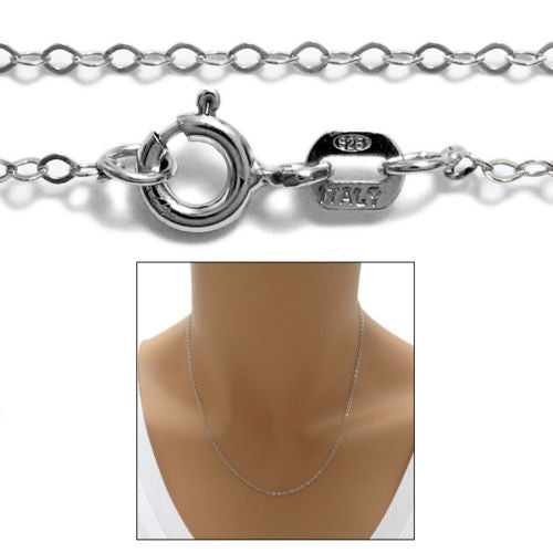 Sterling Silver Rhodium Baby Rolo Chain Necklace in 1mm (025) Width. Available in 4 Lengths.