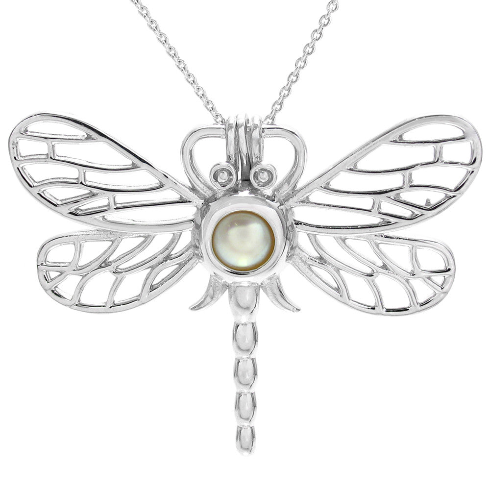 Beautiful and Elaborate Sterling Silver Dragonfly Pearl Cage