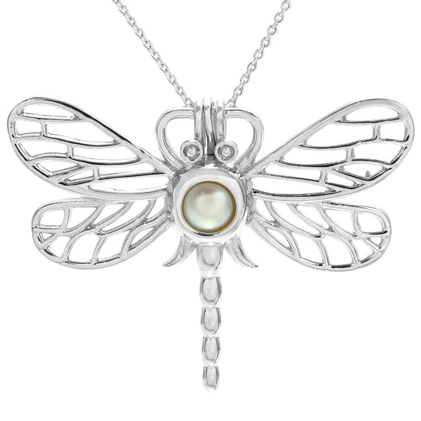 Beautiful & Elaborate Sterling Silver Dragonfly Pearl Cage | Wholesale 925 Sterling Silver Jewelry | Main photo