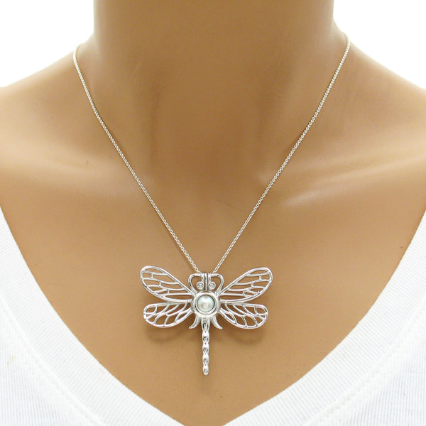 Beautiful & Elaborate Sterling Silver Dragonfly Pearl Cage | Wholesale 925 Sterling Silver Jewelry | Mannequin photo