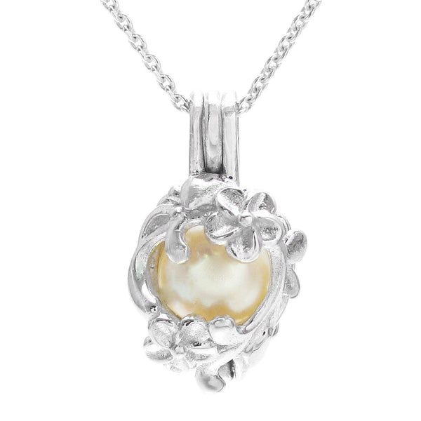 Beautiful Geranium Flowers Sterling Silver Pearl Cage | Wholesale 925 Sterling Silver Jewelry | Main photo