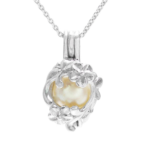 Beautiful Geranium Flowers Sterling Silver Pearl Cage | Wholesale 925 Sterling Silver Jewelry | Main photo