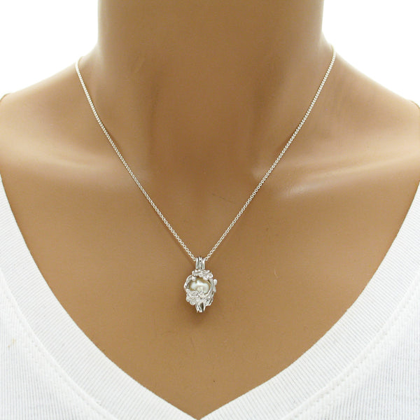 Beautiful Geranium Flowers Sterling Silver Pearl Cage | Wholesale 925 Sterling Silver Jewelry | Mannequin photo