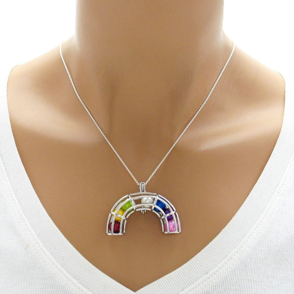Fabulous 925 Sterling Silver Rainbow Pearl Cage Pendant Suitable for 7 Pearls.