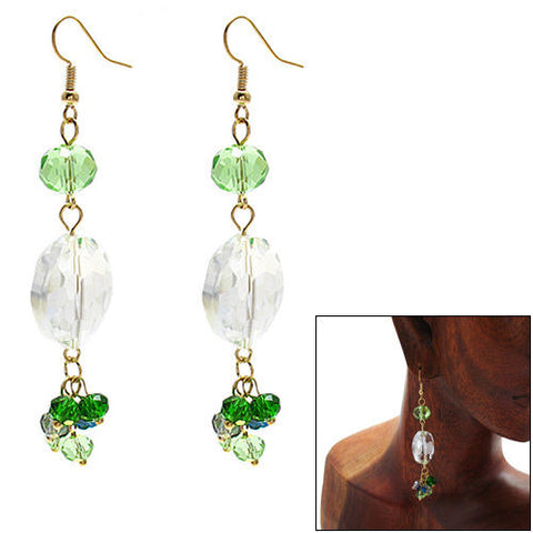 Clear oval crystal with multiple green accents on long hook earrings | Wholesale Fashion Jewelry | Combo photo