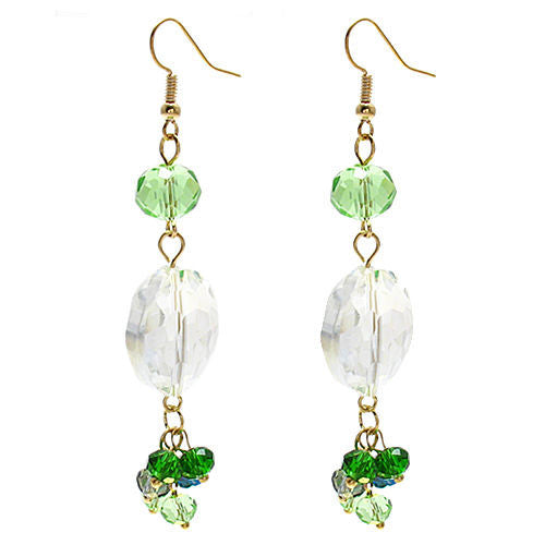 Clear oval crystal with multiple green accents on long hook earrings | Wholesale Fashion Jewelry | Item photo