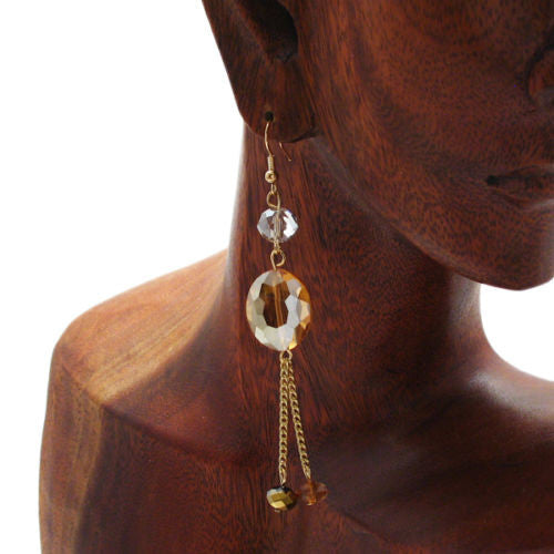 Big orange crystal with black & orange accents on dangling hook earrings | Wholesale Fashion Jewelry | Alternate photo