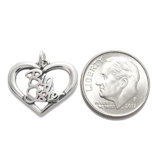 Delicate "Big Sister" Calligraphy Heart Charm. Wholesale Sterling Silver Charms - Jewelry. Alternate.