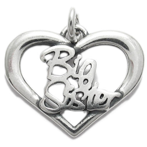 Delicate "Big Sister" Calligraphy Heart Charm. Wholesale Sterling Silver Charms - Jewelry. Main.