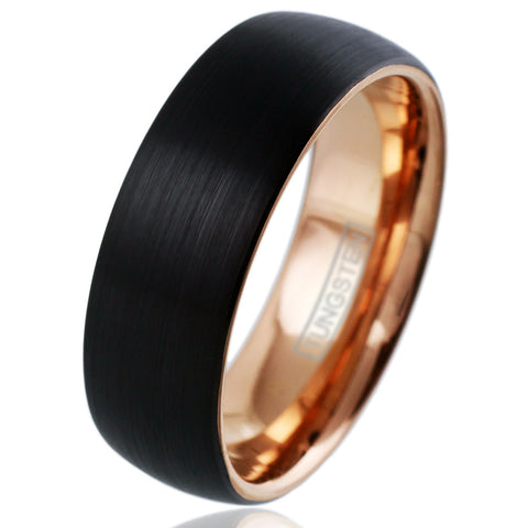 Black and Rose Gold 2-Tone Tungsten Wedding Band | Wholesale Tungsten rings - wedding bands | 8mm photo.