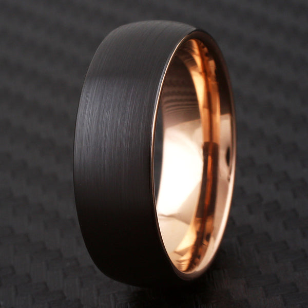 Black and Rose Gold 2-Tone Tungsten Wedding Band | Wholesale Tungsten rings - wedding bands | 8mm black photo.