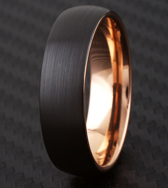 Black and Rose Gold 2-Tone Tungsten Wedding Band | Wholesale Tungsten rings - wedding bands | 6mm black photo.
