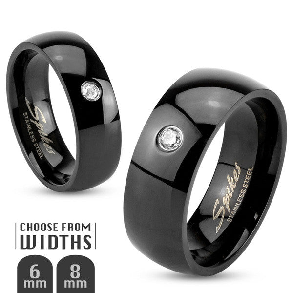 Black stainless steel wedding band ring with single 0.10 carat CZ accent | Wholesale Jewelry | Standard photo