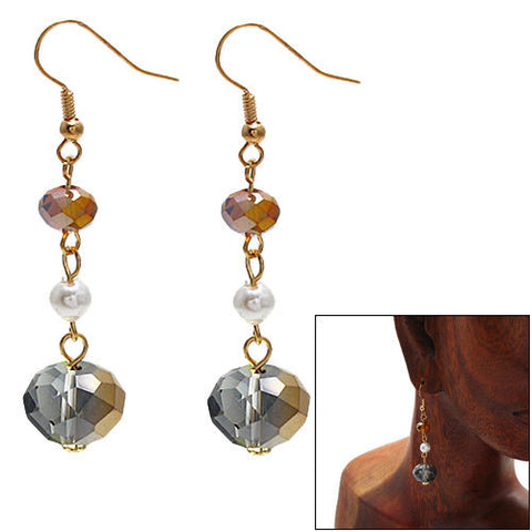 Black gradient crystal with amber crystal and faux pearl hanging earrings | Wholesale Fashion Jewelry | Combo photo