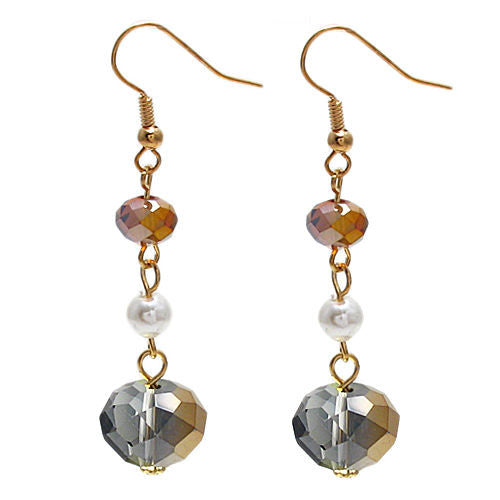 Black gradient crystal with amber crystal and faux pearl hanging earrings | Wholesale Fashion Jewelry | Item photo