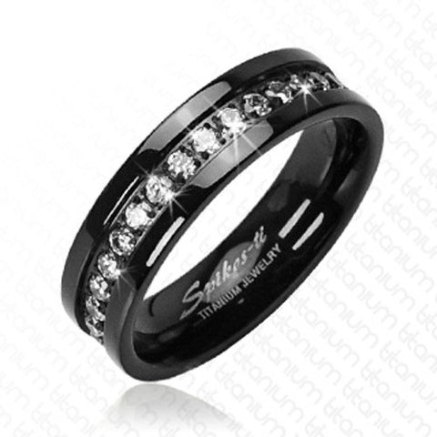 Black eternity ring with 0.90 carat of recessed CZs | Wholesale Titanium Rings | Wedding Bands