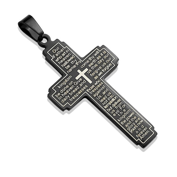 Black Lord's Prayer Cross Pendant | Wholesale 316L Stainless Steel Jewelry | Main