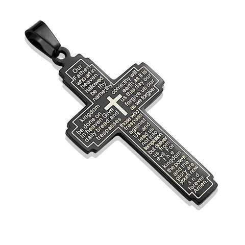 Black Lord's Prayer Cross Pendant | Wholesale 316L Stainless Steel Jewelry | Main