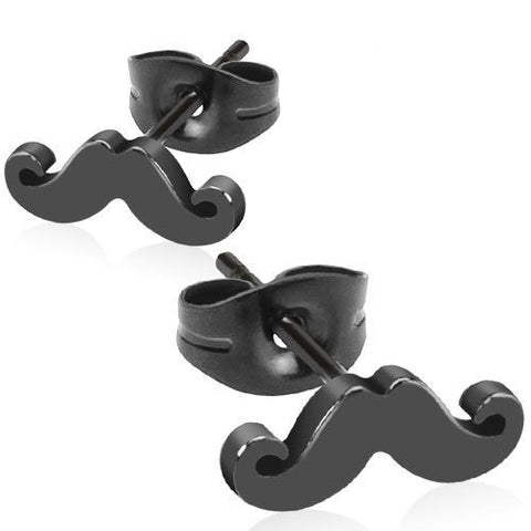 Black Mustache Shaped Post Earrings | Wholesale Stainless Steel Jewelry | Main