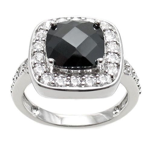 Square cut black obsidian colored CZ cocktail ring | Wholesale sterling silver rings - Jewelry | Alternate photo