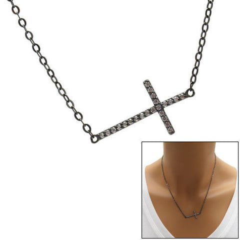 Gorgeous Black Plated 0.23 Carat Micro-Pave CZ Cross Pendant Necklace | Wholesale 925 Sterling Silver Pendant - Jewelry | Main