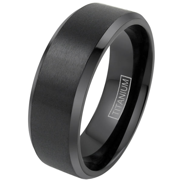 Black titanium ring w/ brushed satin finish center band & beveled edges | Wholesale Titanium Rings - Jewelry | Main photo