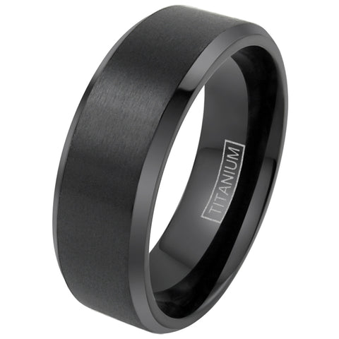 Black titanium ring w/ brushed satin finish center band & beveled edges | Wholesale Titanium Rings - Jewelry | Main photo