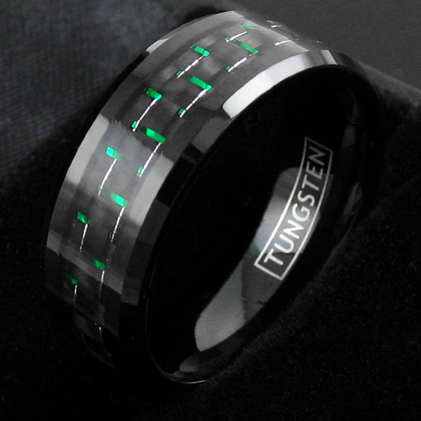 Tungsten rings with green inlay deals