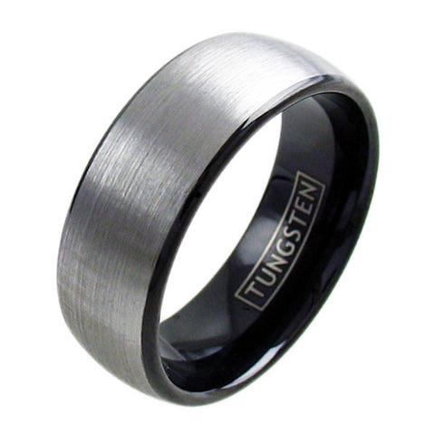 Two tone tungsten ring | Bold black inside | Silver exterior | Wholesale tungsten rings - Wedding bands | Main photo
