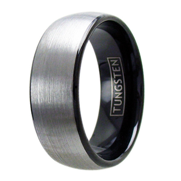Two tone tungsten ring | Bold black inside | Silver exterior | Wholesale tungsten rings - Wedding bands | Upright photo