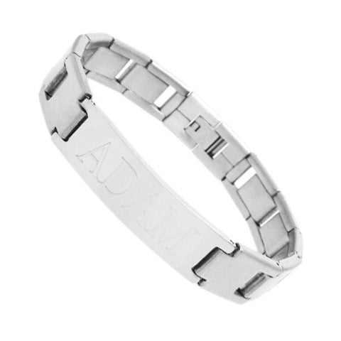 Block strap link bracelet with engravable plate | Wholesale 316L Stainless Steel Jewelry